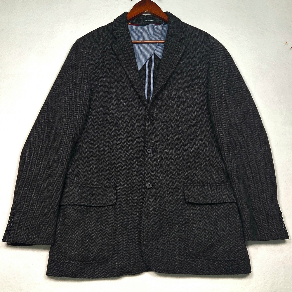 Vtg J.Crew Yorkshire Tweed Herringbone Sport Coat Blazer Mens 42L Grey Ludlow